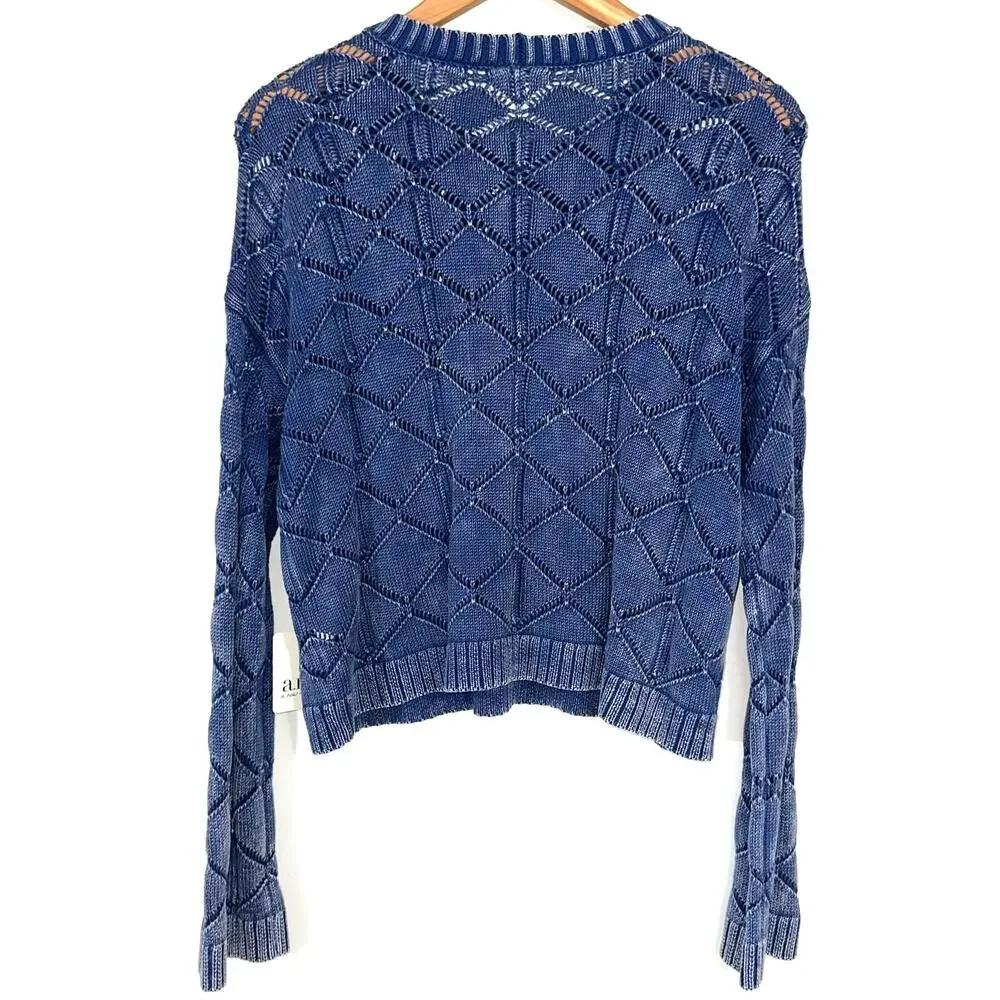 NWT a.n.a. Intricate Knit Indigo Stonewash Long Sleeve Crew Neck Sweater Size XS